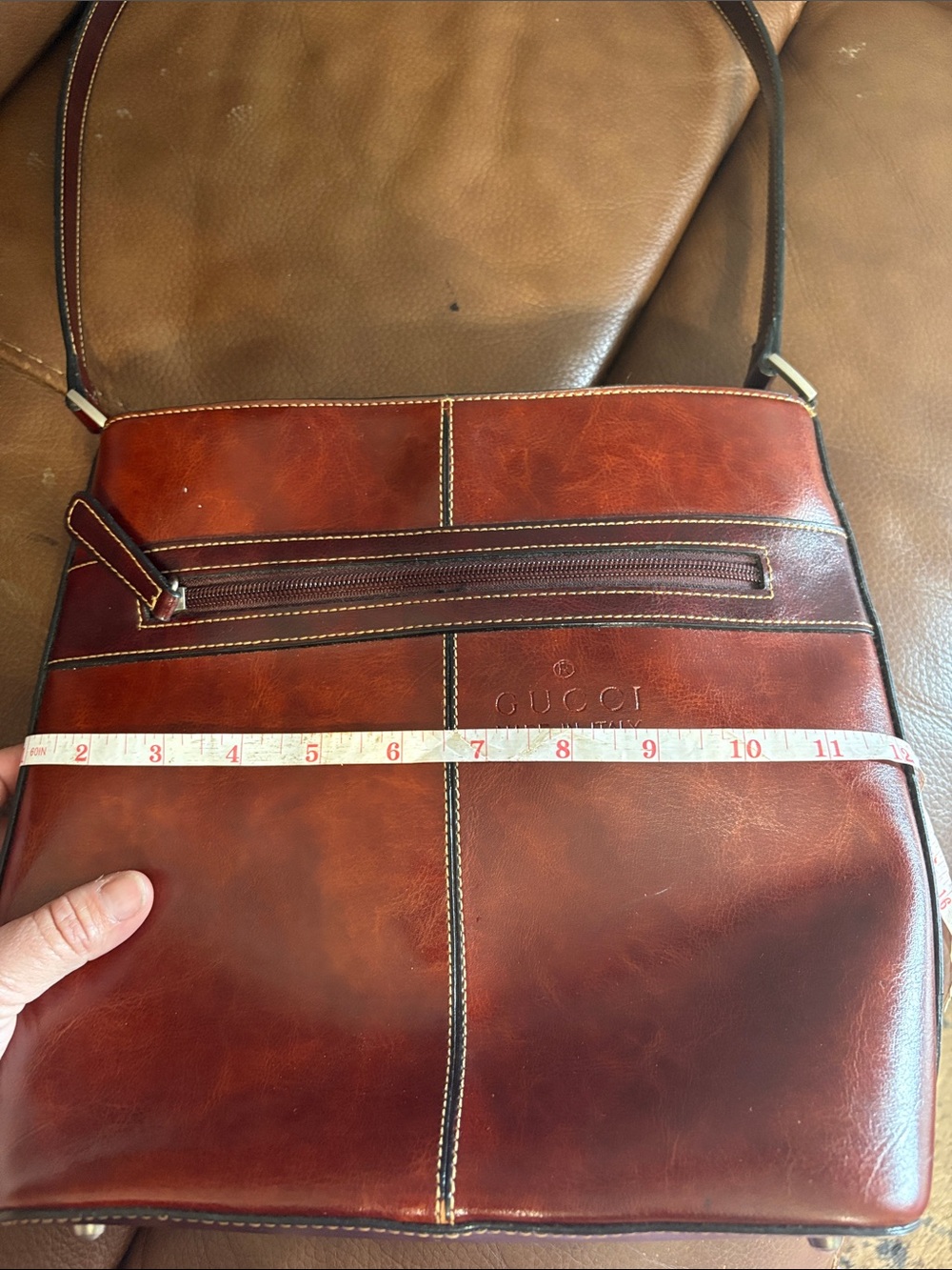 Gucci Brown Leather Messenger Bag with Front Zip Pocket - Picture 12 of 13